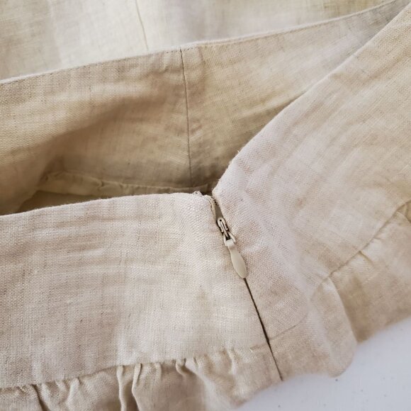 LOFT‎ 0 Beige Linen Skirt Side zip Boho Lace trim Cottagecore Lined - Picture 11 of 11